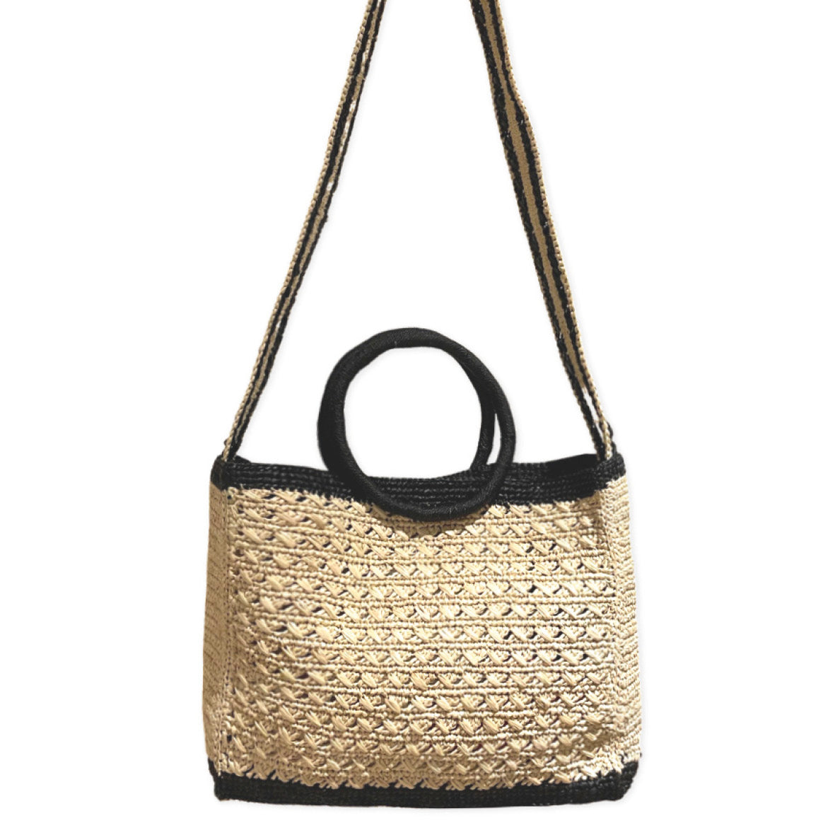 Handbag in raffia Aya Black Natural