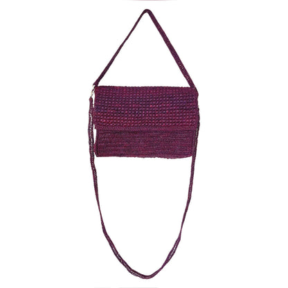 Crossbody bag in raffia Abby Natural Eggplant