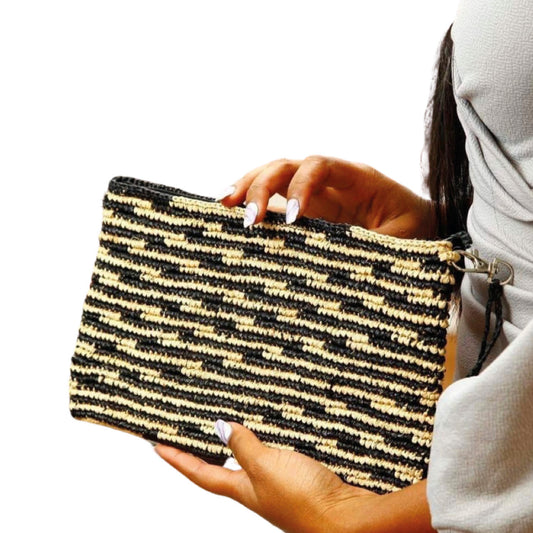 Pouch in raffia Ava Black Black