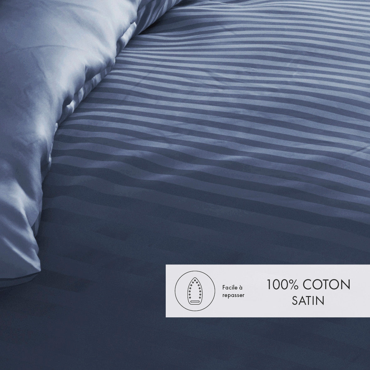 Duvet cover + pillowcase(s) cotton satin dobby stripe woven - Blue