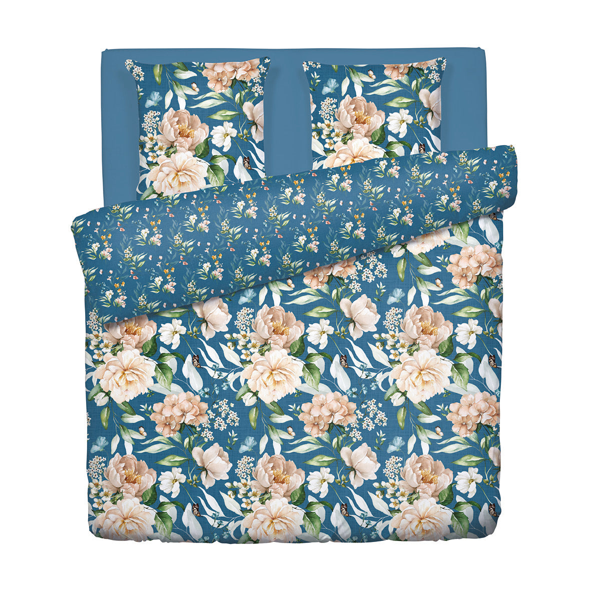 Duvet cover + pillowcase(s) cotton satin - Jardin de Fleurs Blue