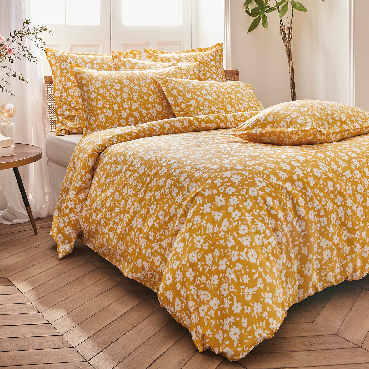 Duvet cover + pillowcase(s) cotton satin - Elégance yellow