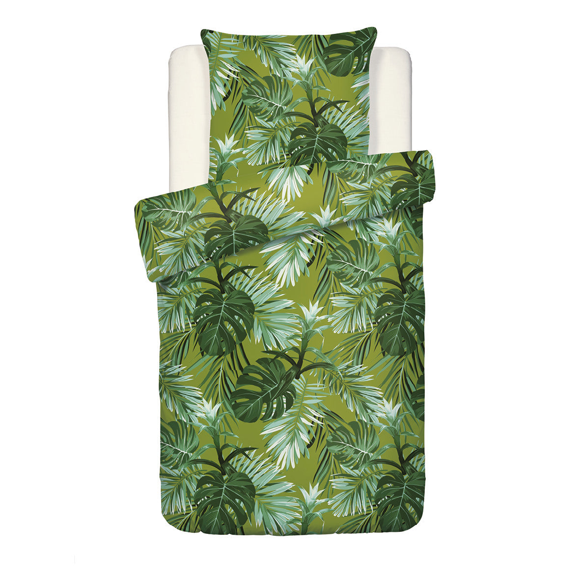 Duvet cover + pillowcase(s) cotton satin - Tropical Light green 140 x 200 cm + 63 x 63 cm