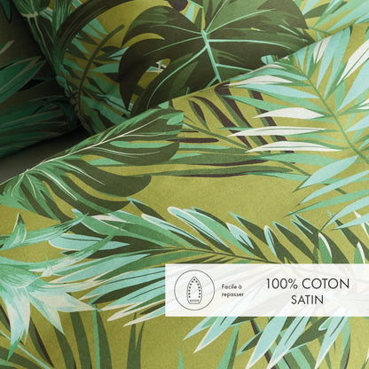 Duvet cover + pillowcase(s) cotton satin - Tropical Light green