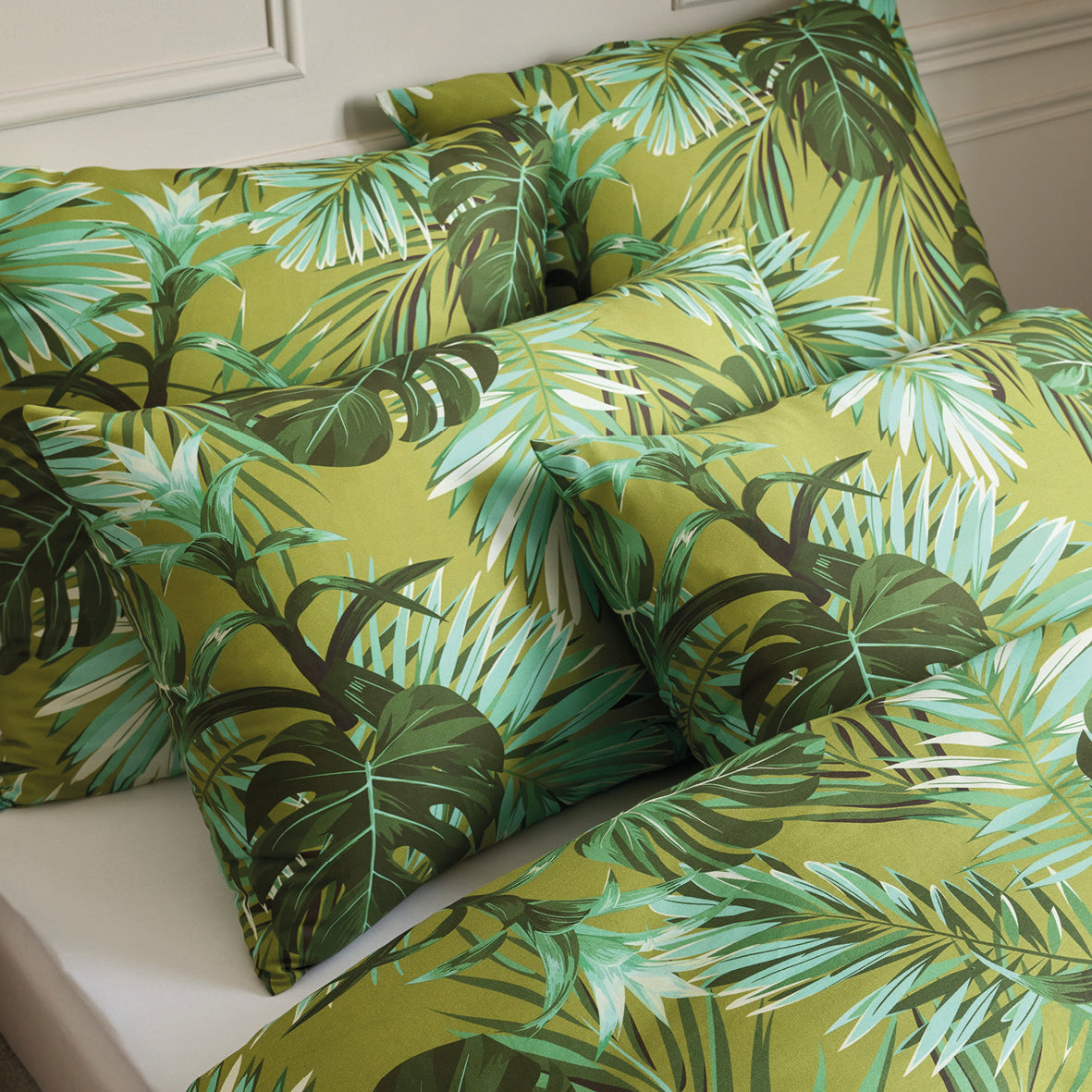 Duvet cover + pillowcase(s) cotton satin - Tropical Light green