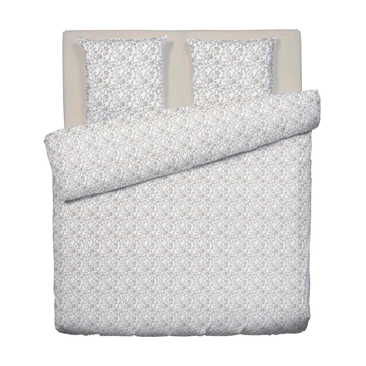 Duvet cover + pillowcase(s) cotton satin - Parterre de Roses white/taupe