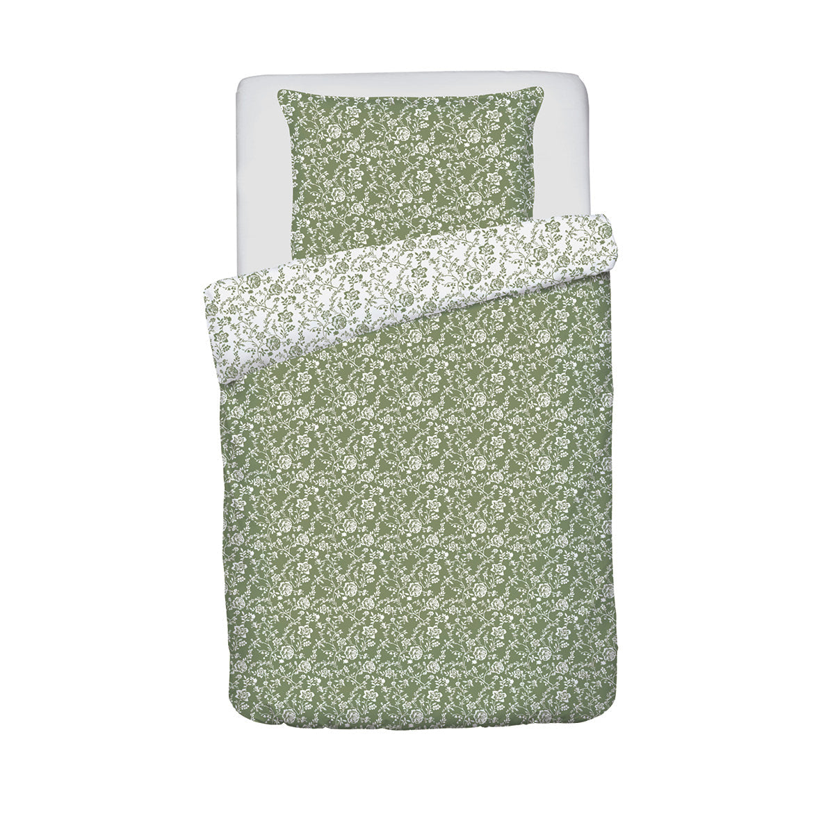 Duvet cover + pillowcase(s) baby cotton satin - Parterre de Roses green