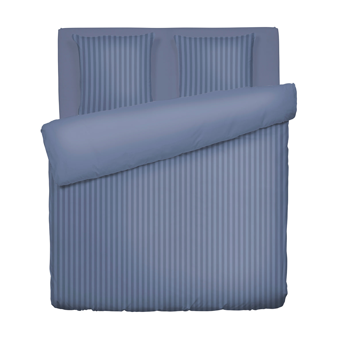 Duvet cover + pillowcase(s) cotton satin dobby stripe woven - Blue 260 x 240 cm + 2 x (63 x 63 cm)