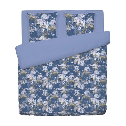 Duvet cover + pillowcase(s) cotton satin - Hortensia Blue