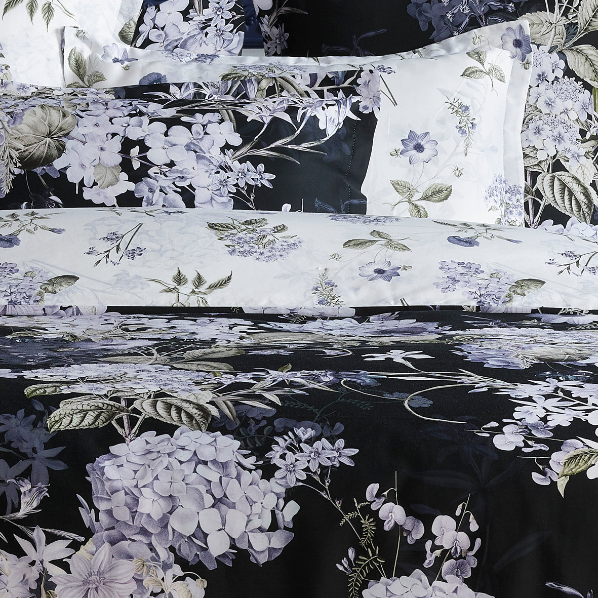 Duvet cover + pillowcase(s) cotton satin - Hortensia Dark Blue
