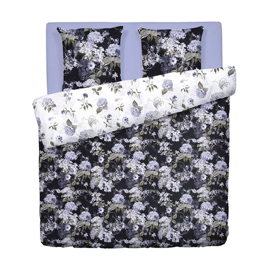 Duvet cover + pillowcase(s) cotton satin - Hortensia Dark Blue