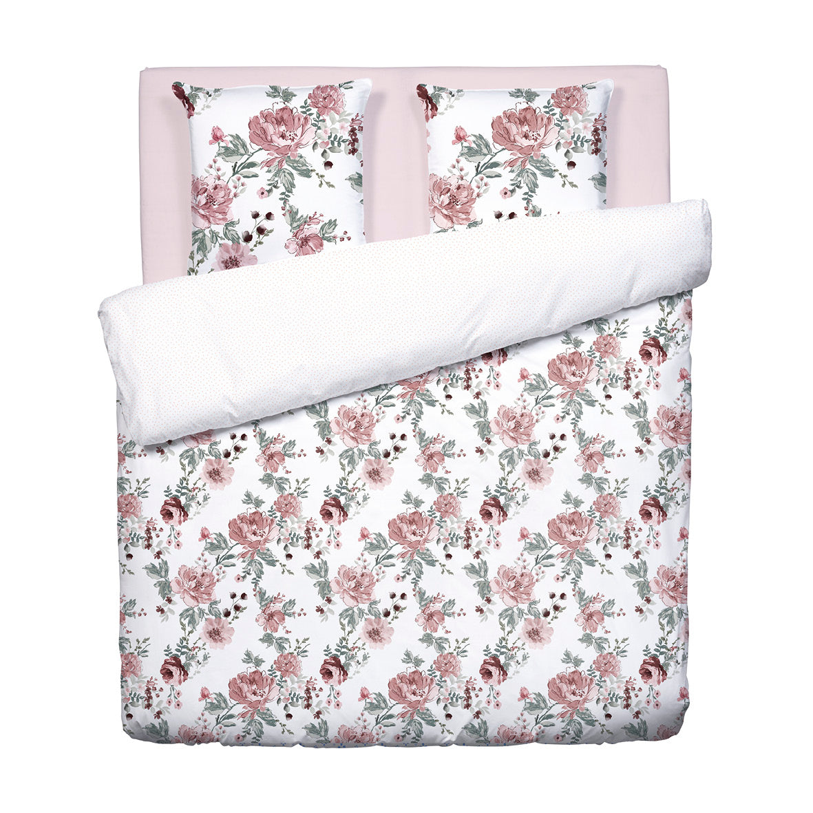 Duvet cover + pillowcase(s) cotton satin - Peony white 260 x 240 cm + 2 x (63 x 63 cm)