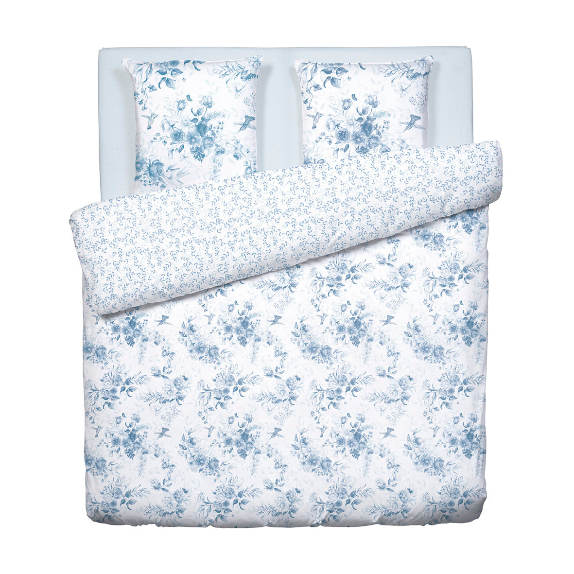 Duvet cover + pillowcase(s) cotton satin - Bleu Floral white