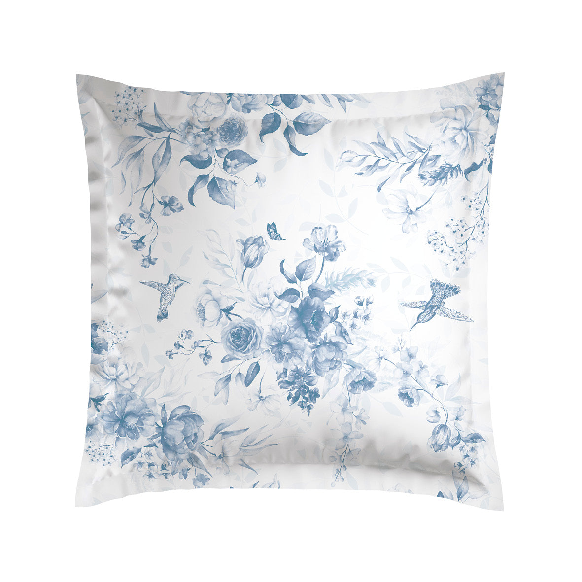 Pillowcases cotton satin - Bleu Floral white 2 x (63 x 63 cm)