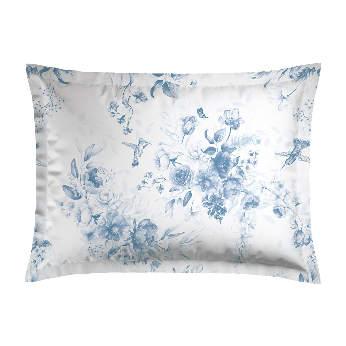 Pillowcases cotton satin - Bleu Floral white 2 x (50 x 70 cm)