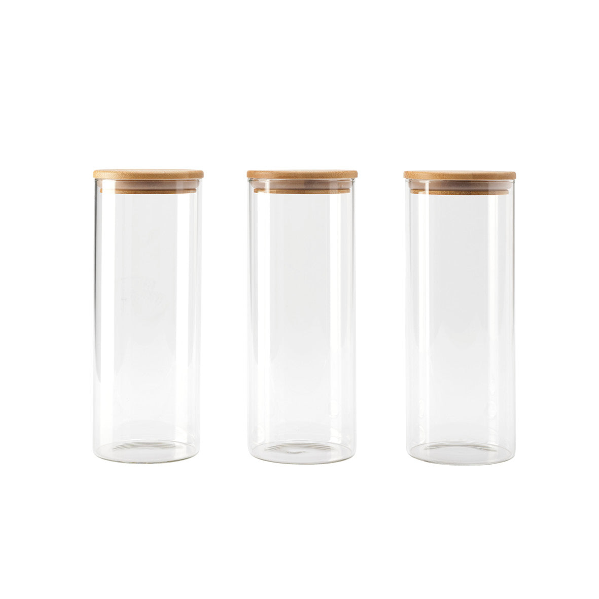 Set of 3 round glass canisters with bamboo lid medium - transparent