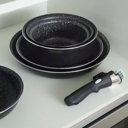 Set of 3 frypans with removable handle - Black