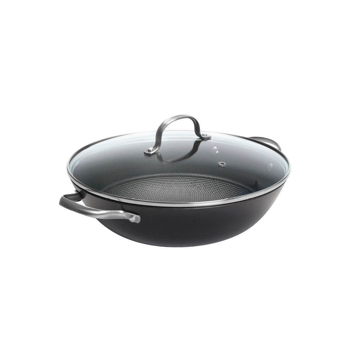 Enameled cast iron wok pan with lid 30cm - Black