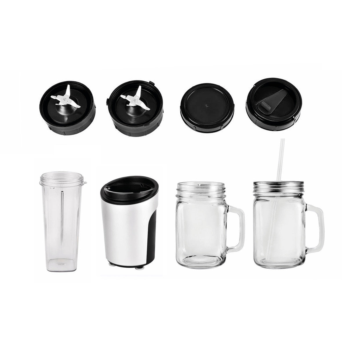 Smoothie machine with 2 glass jars and additional blade - Black / Silver