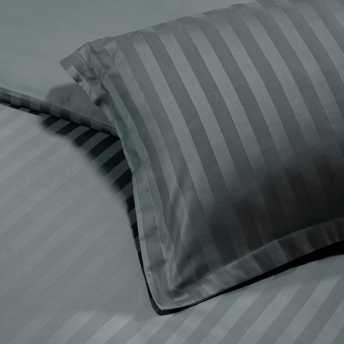 Pillowcase(s) cotton satin dobby stripe woven - Dark Grey