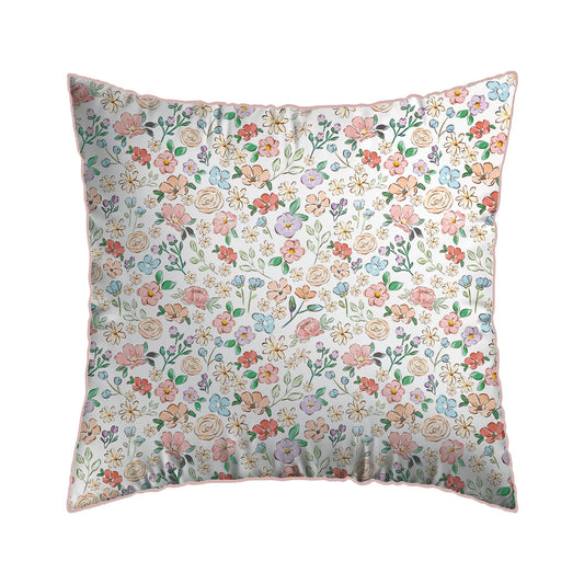 Pillowcase(s) cotton satin Prairie Fleurie - Petit Pois White 2 x (63 x 63 cm)