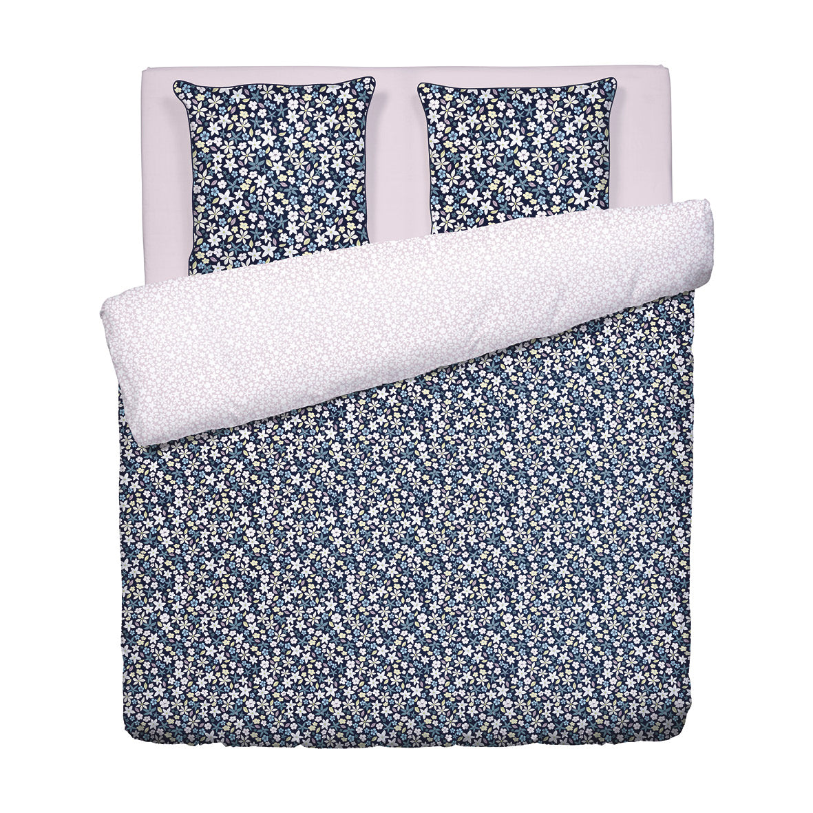 Duvet cover + pillowcase(s) cotton satin - Etoile de Printemps Blue 260 x 240 cm + 2 x (63 x 63 cm)