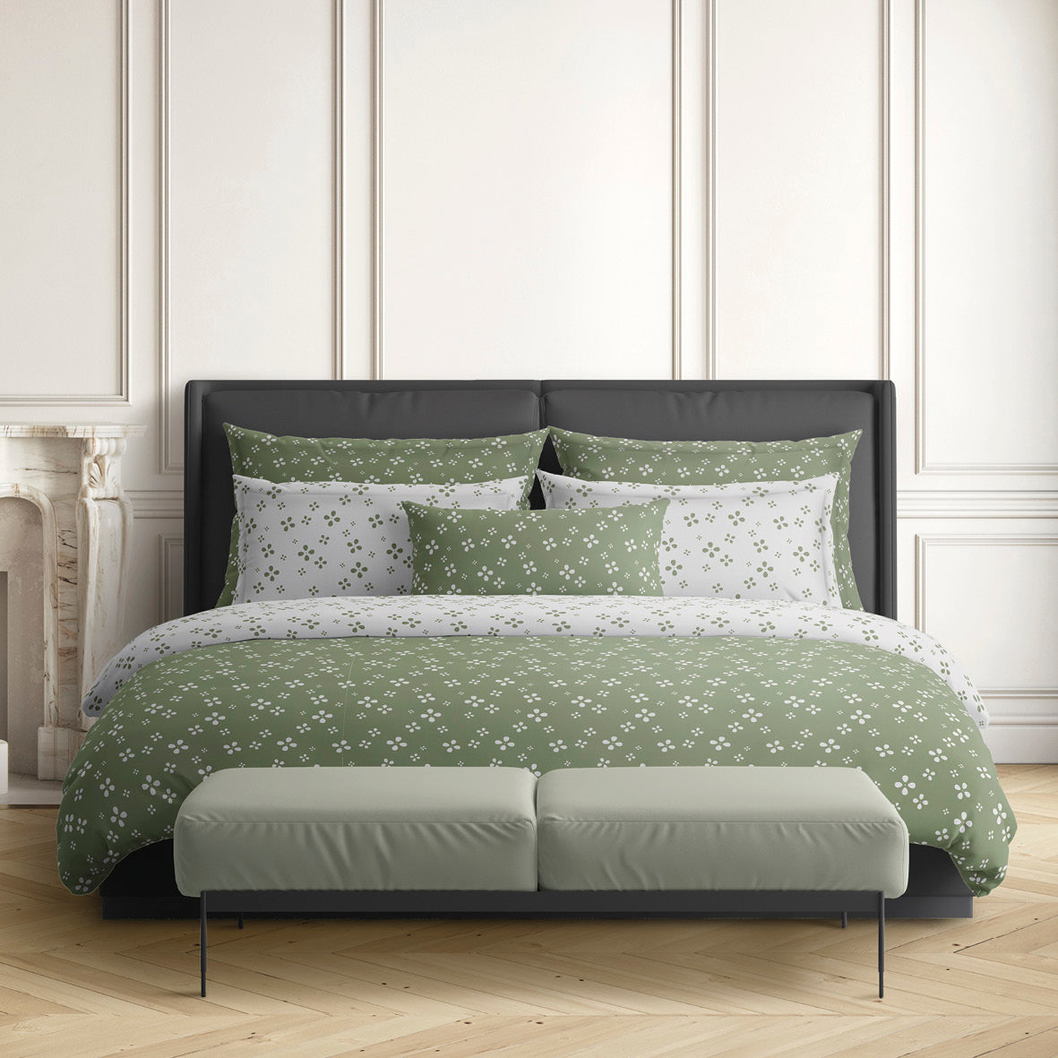 Duvet cover + pillowcase(s) cotton satin - Mirabelle Green