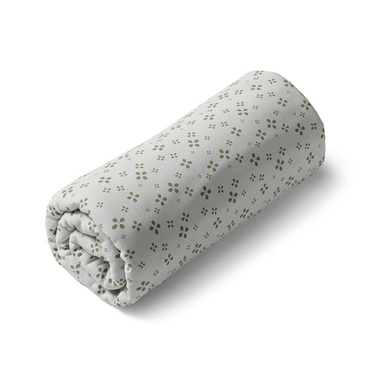 Fitted sheet cotton satin - Mirabelle White/green