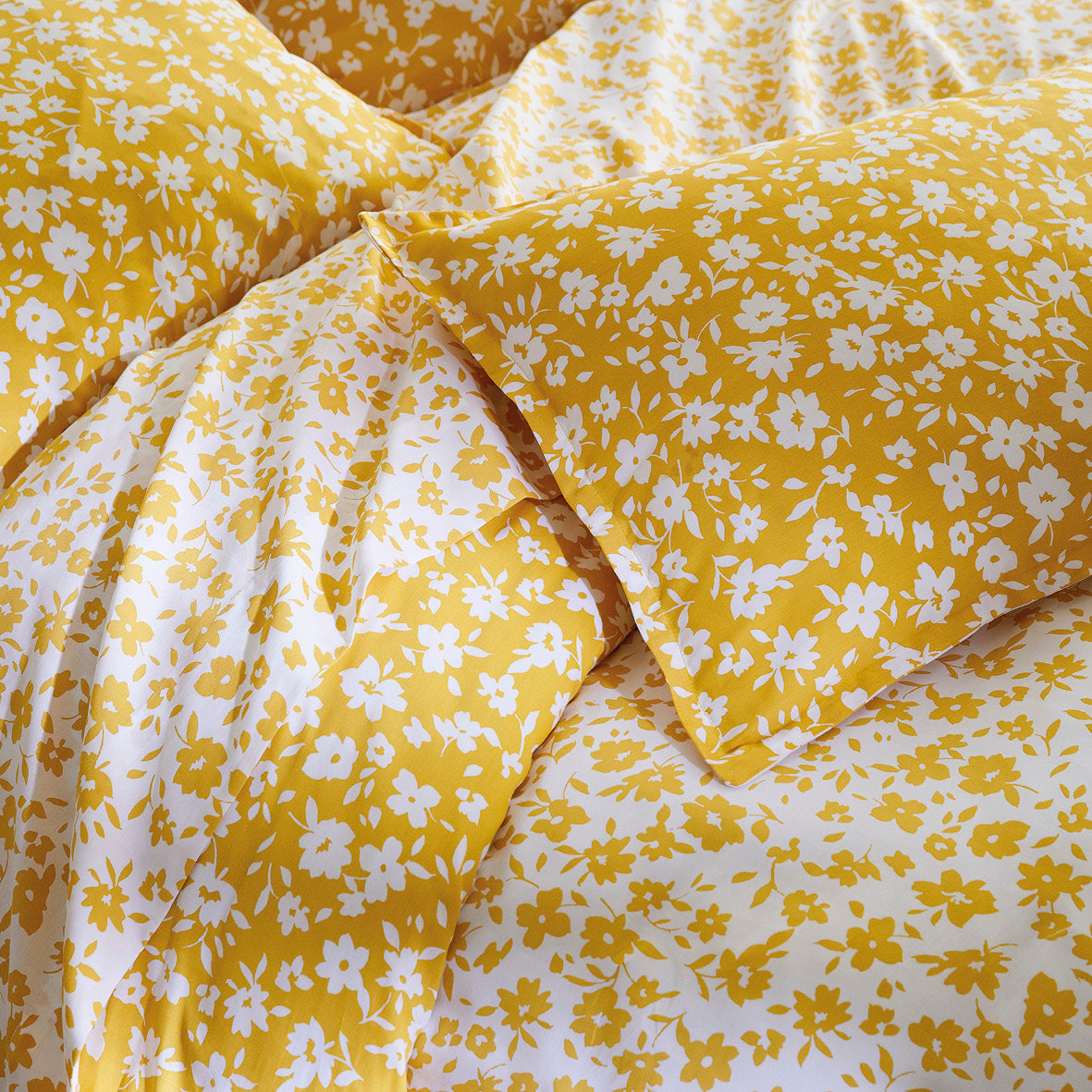 Flat sheet cotton satin - Les Yeux de Suzanne White/yellow