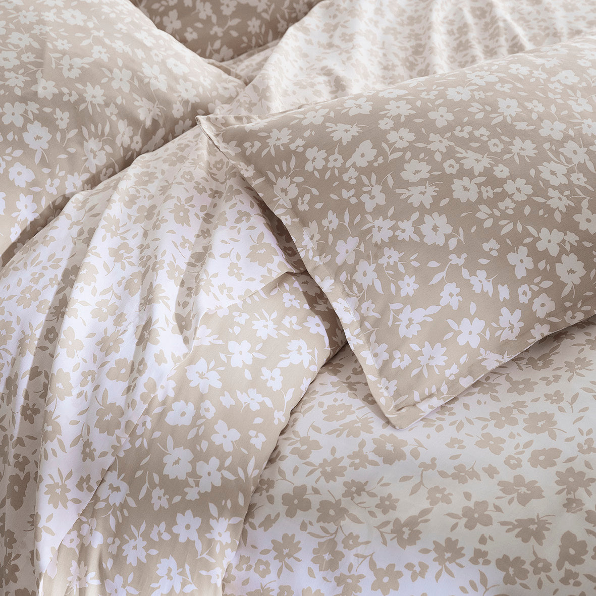 Flat sheet cotton satin - Les Yeux de Suzanne White/taupe