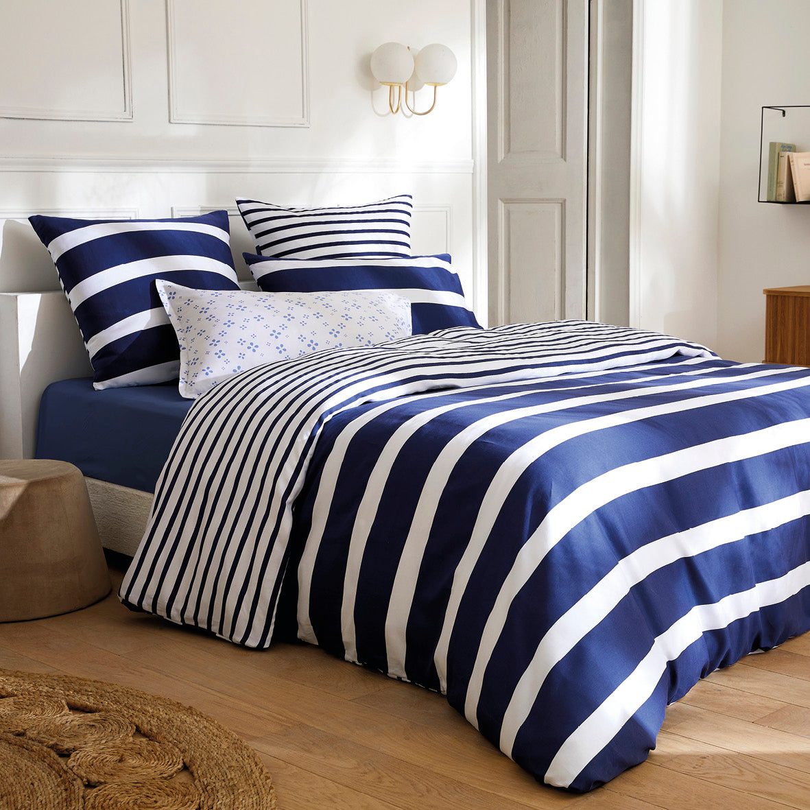 Duvet cover + pillowcase(s) cotton satin - Marinière Blue
