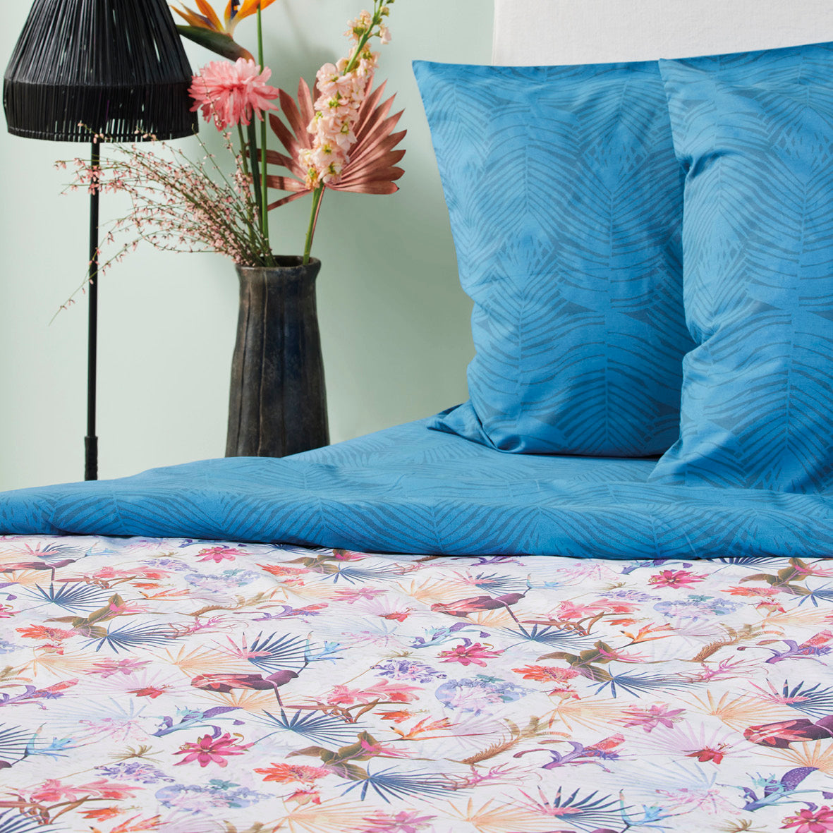 Duvet cover + pillowcase(s) cotton satin - Multico petrol Paradiso